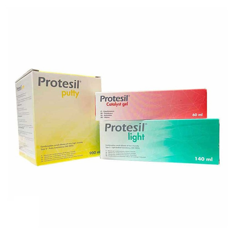 ست قالبگیری سه جزئی Protesil: یک قوطی بنفش پوتی، یک اکتیواتور لولهای و یک واش آبی ـ مخصوص قالبگیری دقیق دندانپزشکی - panamal.ir