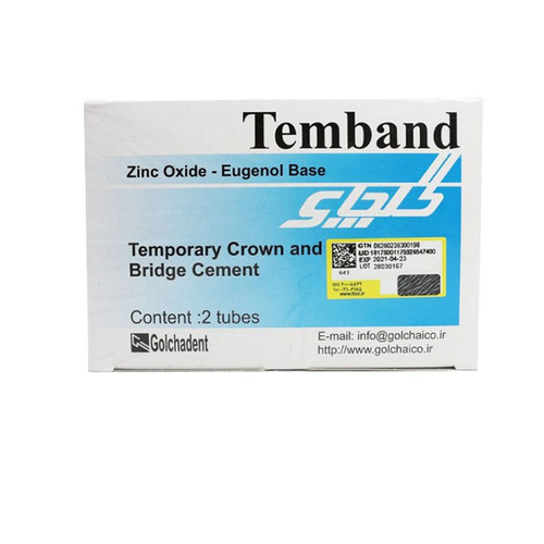 چسب موقت تمپو باند گلچای – Tempo Bond Golchay – قوطی پودری و محلول مایع در بستهبندی سفید/سبز، تولید ایران، مخصوص روکش موقت با نوشته Golchay، روی زمینه سفید | panamal.ir