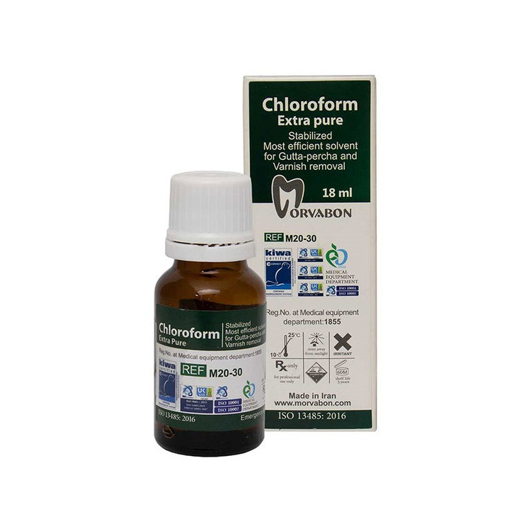 محلول کلروفرم مروابن | بطری شیشهای تیره ۱۰ میل با قطرهچکان و برچسب Marvabon | حلال تخصصی گاتاپرکا و ابزار دندانپزشکی | panamal.ir