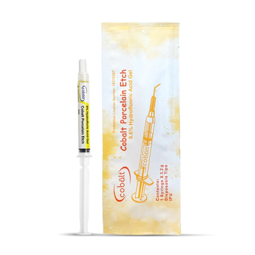 اسید اچ پرسلن ۹.۶٪ کبالت | بطری شیشهای کوچک با مایع شفاف و لیبل Cobalt | مناسب آمادهسازی سطح پرسلن قبل باندینگ | panamal.ir