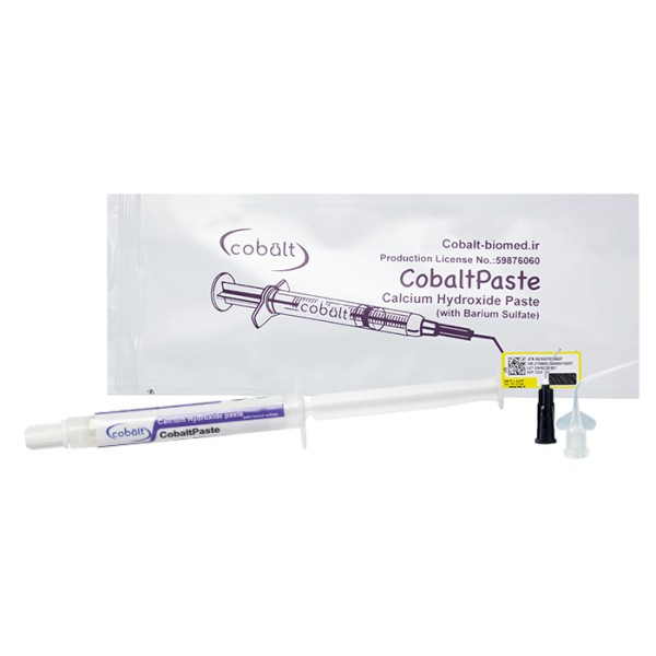 خمیر کلسیم هیدروکساید کبالت | تیوب یا سرنگ سفید پزشکی با لیبل Cobalt و Ca(OH)2 | پانسمان و ترمیم کانال دندان | panamal.ir