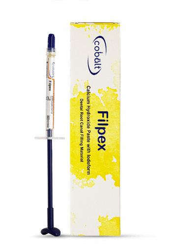 خمیر کلسیم هیدروکساید دارای یدوفرم کبالت | تیوب یا سرنگ دندانپزشکی با لیبل Cobalt و عبارت Ca(OH)2 + Iodoform | پانسمان موقت کانال و ضدعفونی دندان | panamal.ir