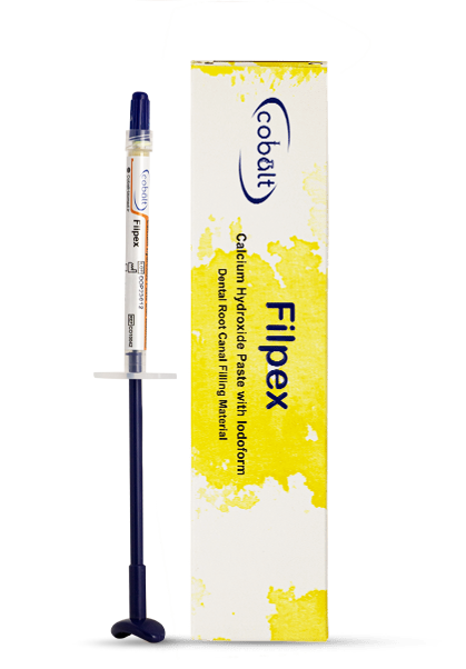 خمیر کلسیم هیدروکساید دارای یدوفرم کبالت | تیوب یا سرنگ دندانپزشکی با لیبل Cobalt و عبارت Ca(OH)2 + Iodoform | پانسمان موقت کانال و ضدعفونی دندان | panamal.ir