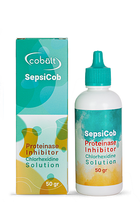 محلول کلرهگزیدین ۲ درصد ترمیمی کبالت | بطری پلاستیکی سفید و برچسب restorative | مناسب ضدعفونی حفره قبل از ترمیم دندان | panamal.ir