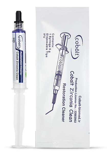 زیرکونیا کلین کبالت | سرنگ یا ویال ژل آبی با برچسب cobalt | مخصوص پاکسازی سطح رستوریشنهای زیرکونیا قبل از باندینگ | panamal.ir