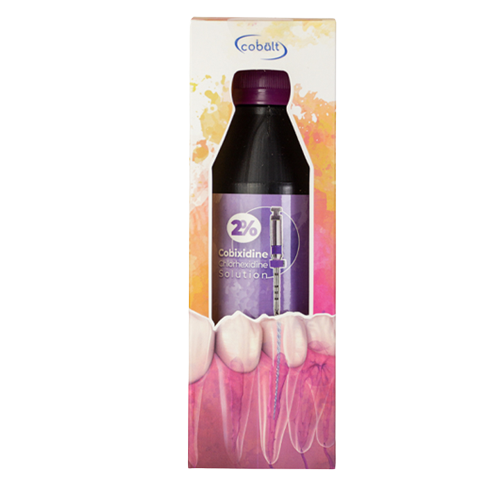 محلول کلرهگزیدین ۲ درصد کبالت | بطری سفید پلیمری با برچسب کبالت و درپوش ایمن | ضدعفونیکننده تخصصی کانال ریشه دندان | panamal.ir