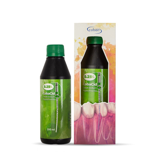 محلول سدیم هیپوکلریت ۵/۲۵٪ کبالت | بطری سفید پلیمری با برچسب کبالت و درپوش مقاوم در برابر نشت | مناسب شستشوی کانال ریشه دندان | panamal.ir