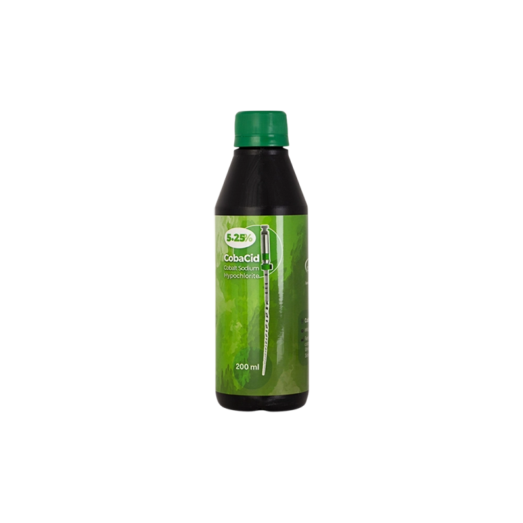 محلول سدیم هیپوکلریت ۵/۲۵٪ کبالت | بطری سفید پلیمری با برچسب کبالت و درپوش مقاوم در برابر نشت | مناسب شستشوی کانال ریشه دندان | panamal.ir