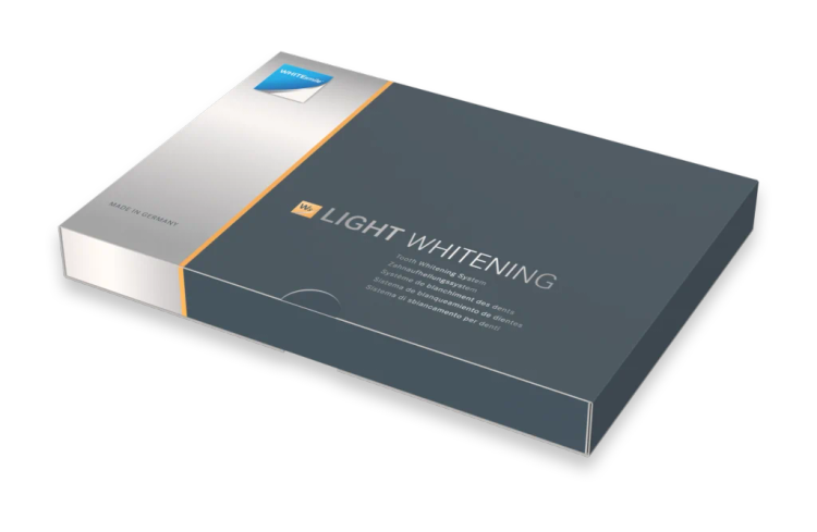 ژل بلیچینگ Light Whitening WhiteSmile آلمان، سرنگ ۳ میلیلیتری با بستهبندی آبی و سفید، مناسب سفیدکردن دندان در مطب