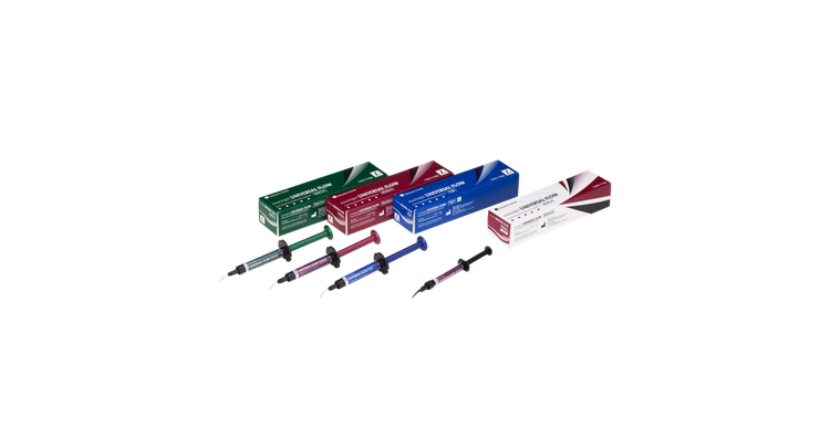 Tokuyama Dental Composite – سرنگ استایلیت سیگما کوئیک یا آستریا با لوگوی Tokuyama ژاپن، چیدمان جعبه و شیدها (A1, A2…) روی زمینه سفید | panamal.ir
