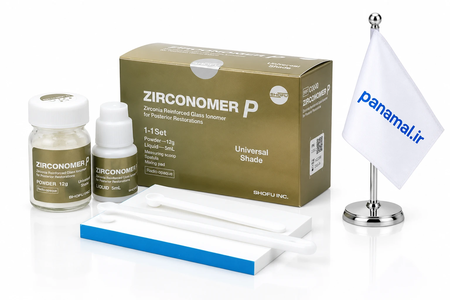 گلاس آینومر تقویت شده با زیرکونیا شوفو Shofu – مدل Zirconomer P (ست پودر و مایع) (آمالگام سفید)